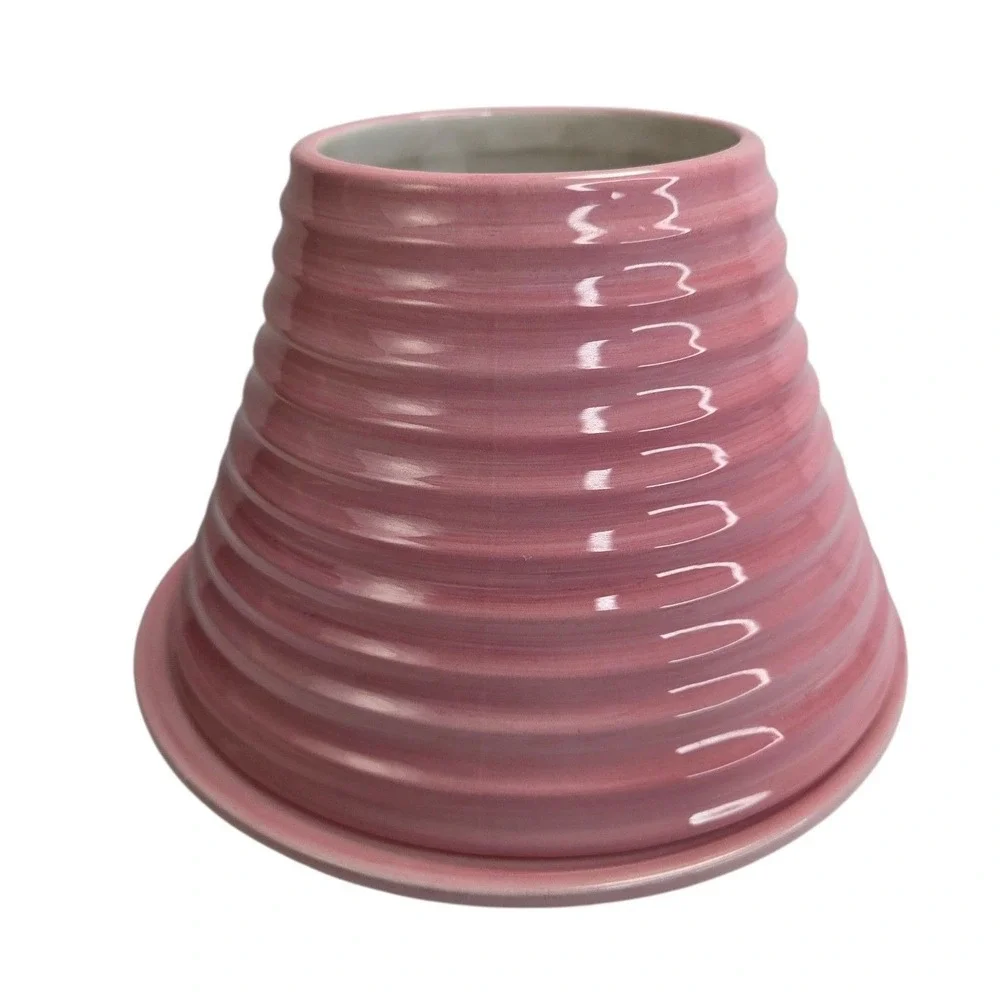 Yankee Candle Jar Topper Large Shade Plate Set Pink Solid Color Ribbed READ